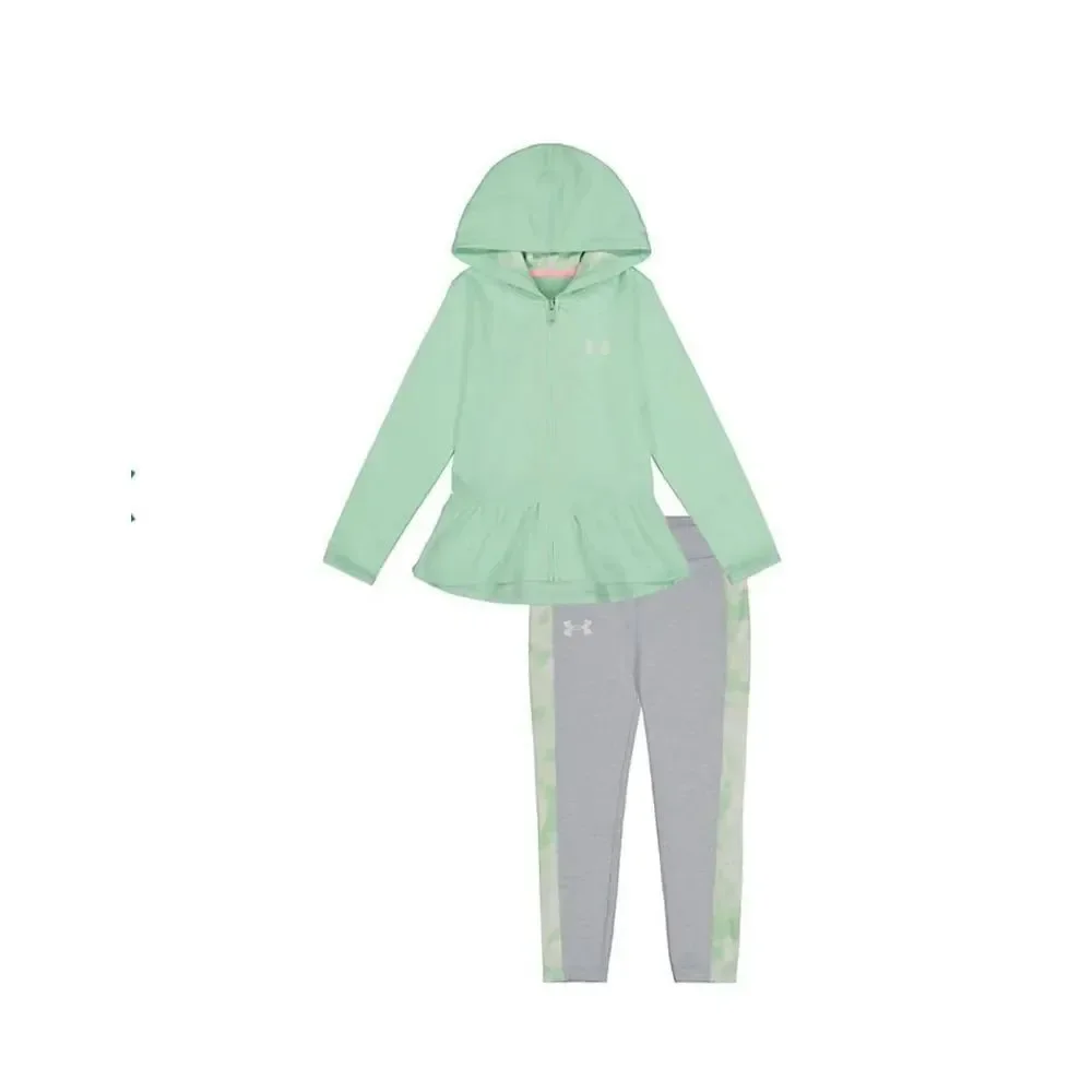 UNDER ARMOUR GIRL’S SIZE 4 Botanical Dye Ruffle Hem Full-Zip Hoodie and Leggings